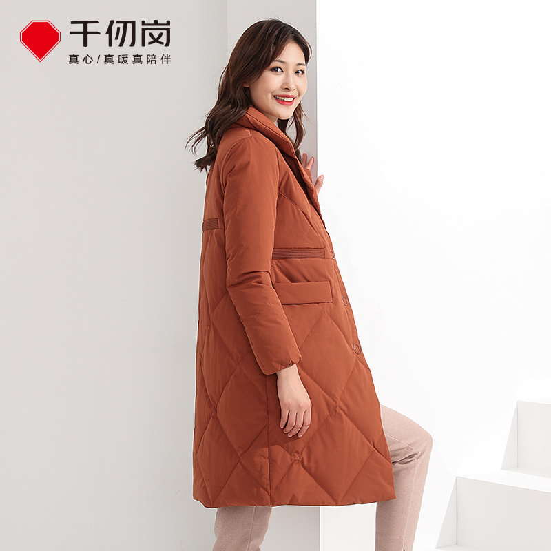 千仞岗秋冬新款中长羽绒女西装领直筒休闲羽绒