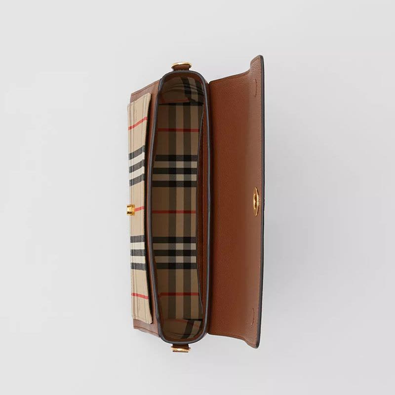 预订BURBERRY/博柏利 Vintage 格纹拼皮革 Note 斜背包 25*8.5*18CM图片
