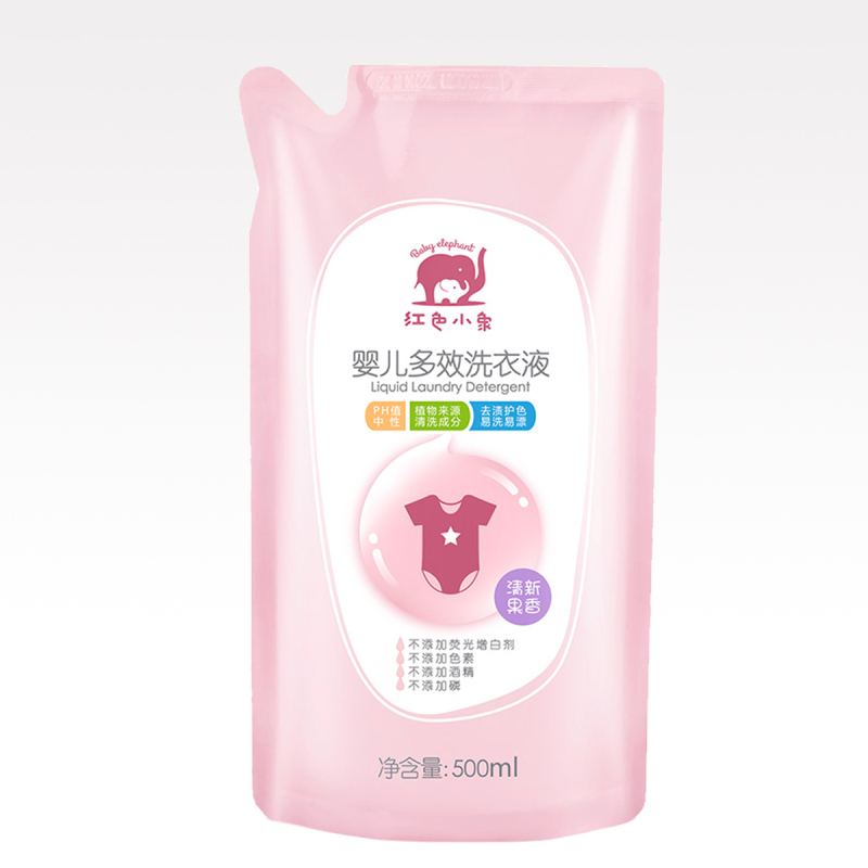 红色小象婴儿多效洗衣液-清新果香袋包补充装500ml酵素配方HX59025