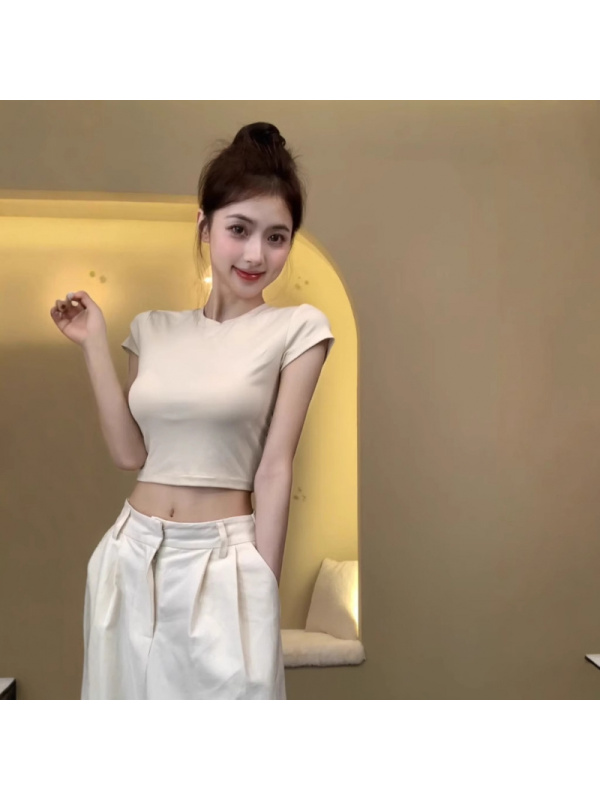 设计感纯欲风露背镂空抽绳上衣女夏季新款辣妹修身短款短袖T恤潮