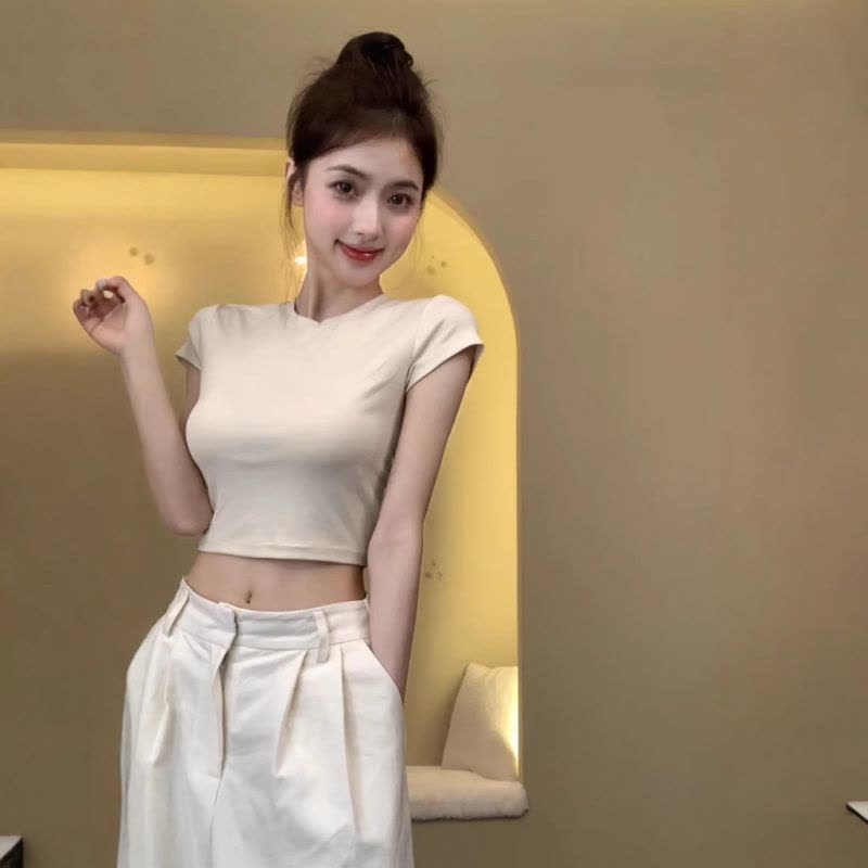 设计感纯欲风露背镂空抽绳上衣女夏季新款辣妹修身短款短袖T恤潮图片