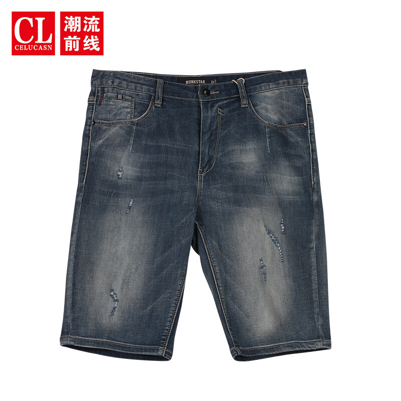 潮流前线2020夏季新款薄款男牛仔裤中裤休闲五分裤青少年韩版短裤 牛仔蓝00