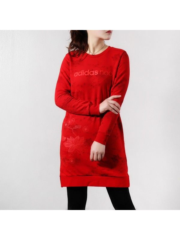 阿迪达斯Neo女装2019春季新款运动服中长款针织卫衣套头衫DZ7608