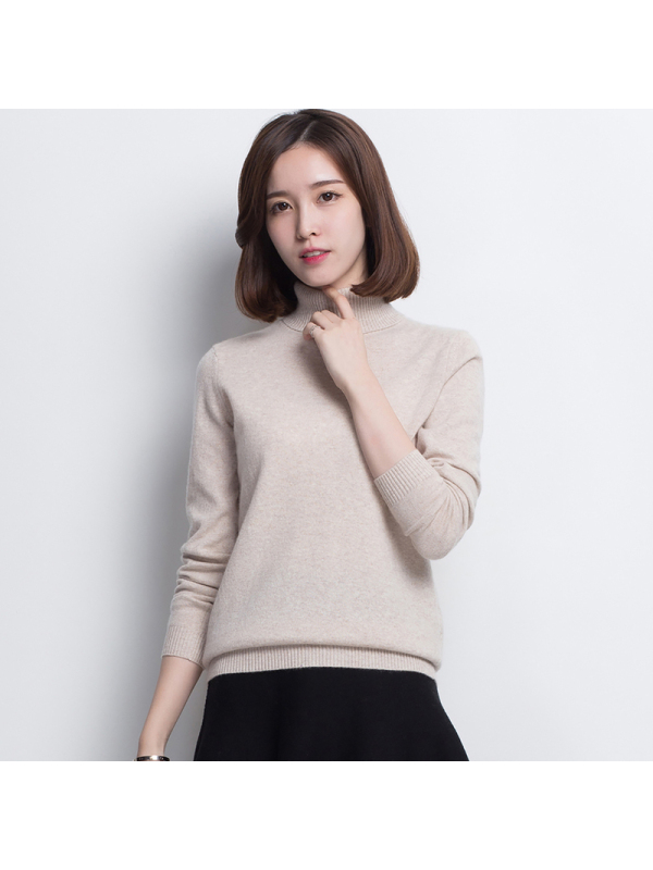 恒源祥羊绒衫女高领2019秋冬纯羊绒针织衫100%纯色两翻领内搭毛衣