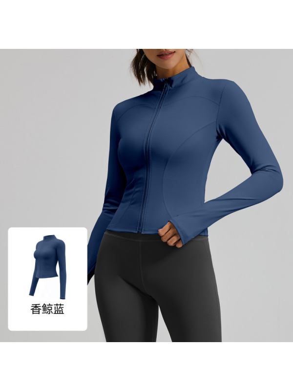 纯色基础瑜伽服外套裸感紧身透气立领运动健身上衣女
