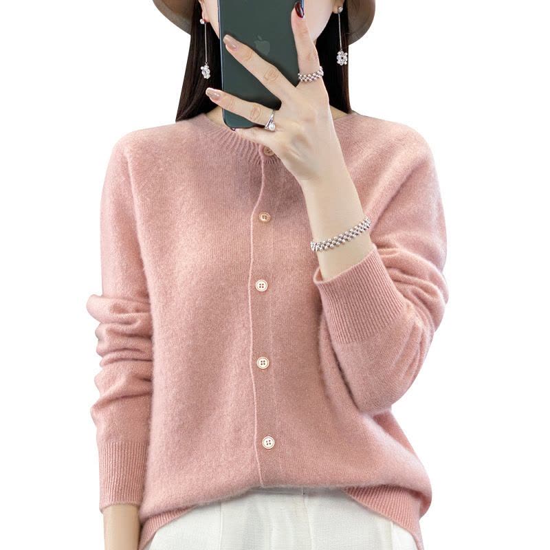 春秋新款羊毛衫女一线成衣毛衣开衫纯色金银丝休闲针织衫外套图片