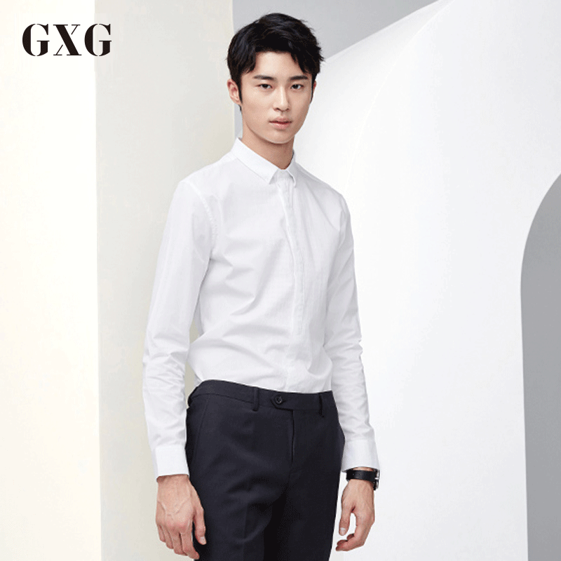 GXG长袖衬衫男装 春季男士韩版潮流时尚结婚白色修身气质衬衫男