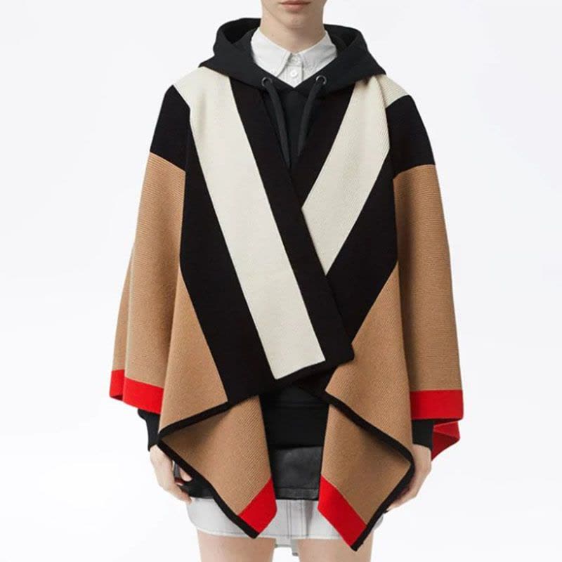 预订BURBERRY\博柏利 条纹装饰羊毛混纺披肩 120 x 122cm图片