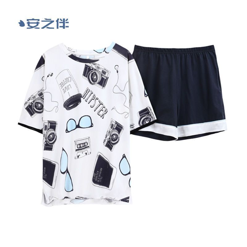 纯棉针织印花短袖女套装