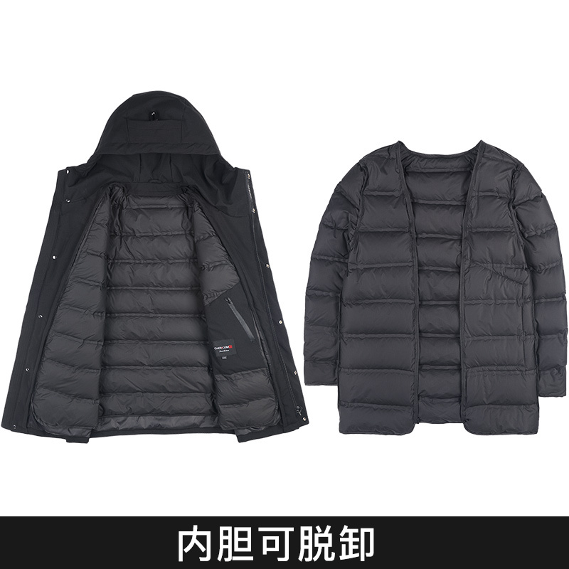 千仞岗中老年男款带帽中长款羽绒服秋冬纯色休闲厚外套