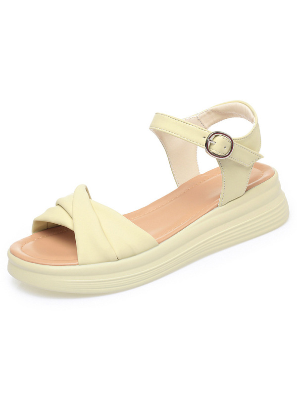 新款女士一字扣凉鞋软皮软底时尚百搭潮流女鞋夏季中空厚底凉鞋