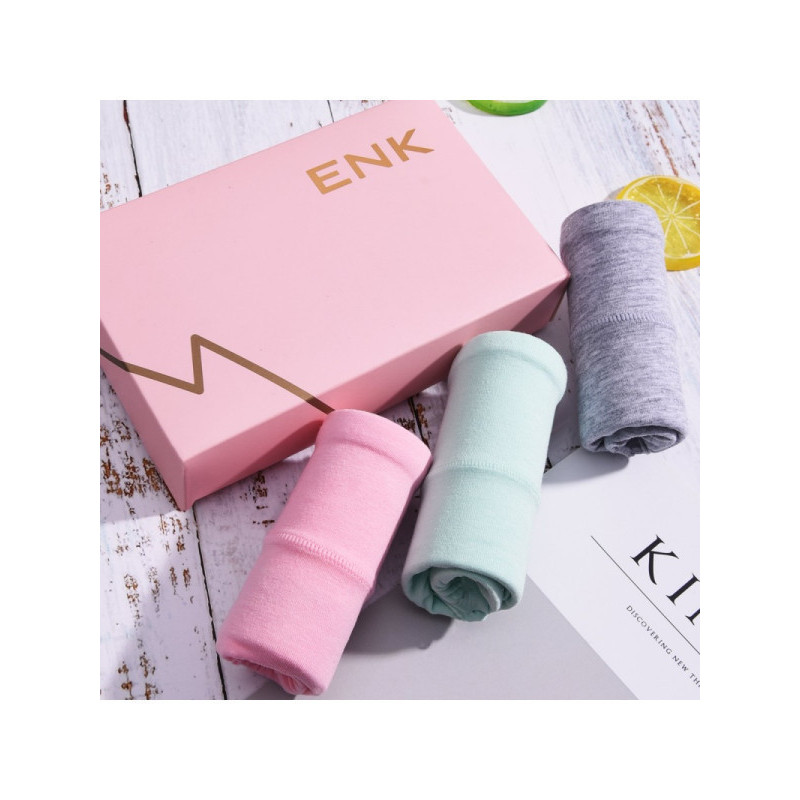 ENK女士内裤女内裤三角裤高腰纯色棉质透气性感收腹提臀短裤衩3条盒装