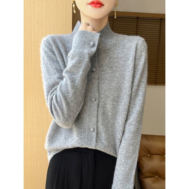 新中式国风羊毛旗袍立领针织开衫长袖女年秋冬新款纯色外套图片