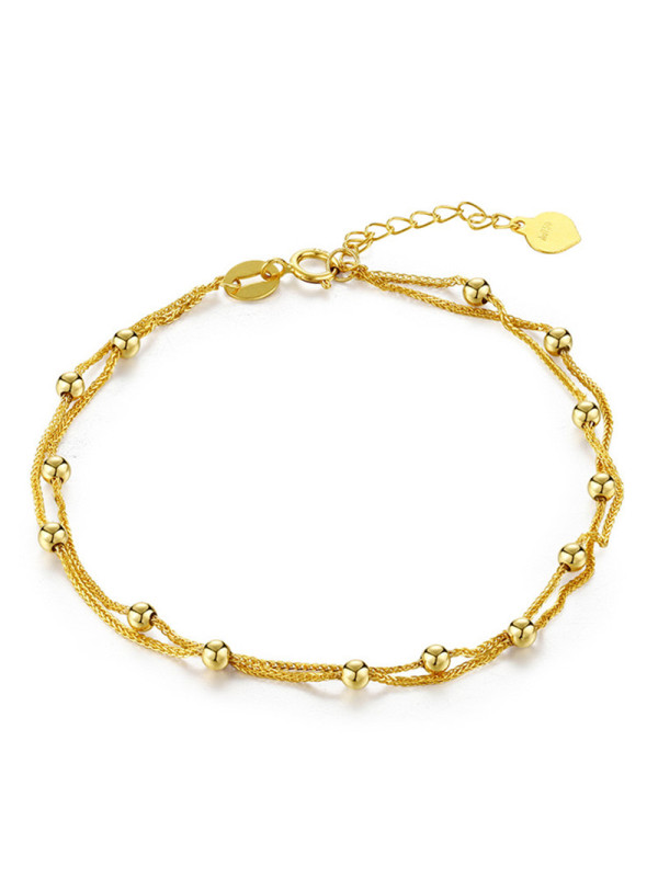 欧慕珠宝18k金女士简约百搭肖邦手链繁星点点金珠k黄链