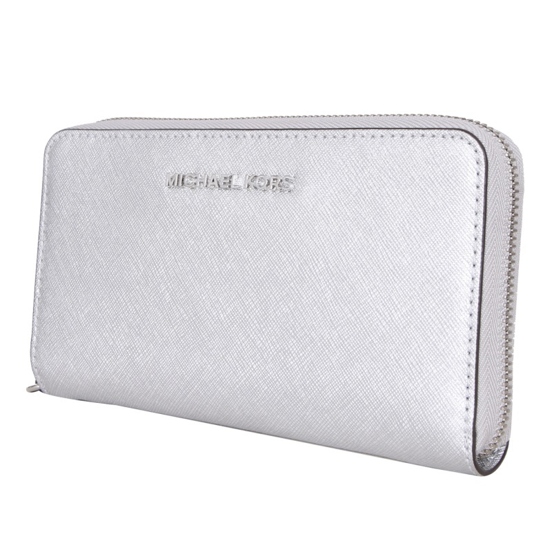 MICHAEL KORS 女士银白色皮质长款拉链钱包32T5MTVE9M SILVER