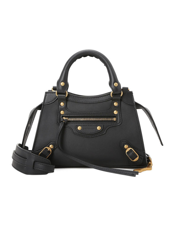 巴黎世家BALENCIAGA NEO CLASSIC机车包迷你 梯形鳄鱼纹638524金扣 女士手提单肩斜挎包