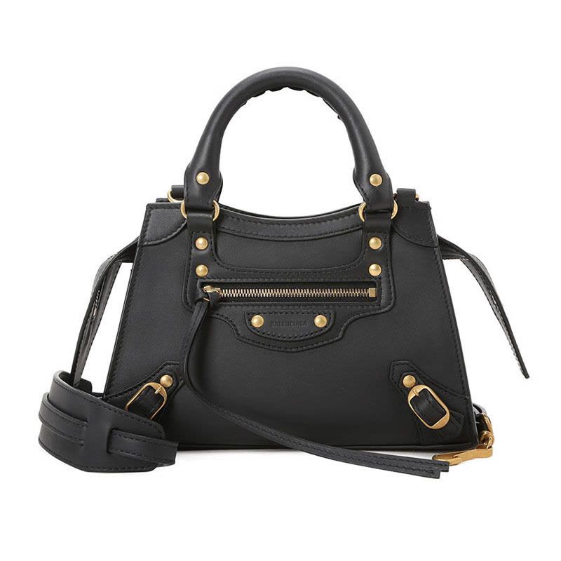 巴黎世家BALENCIAGA NEO CLASSIC机车包迷你 梯形鳄鱼纹638524金扣 女士手提单肩斜挎包图片