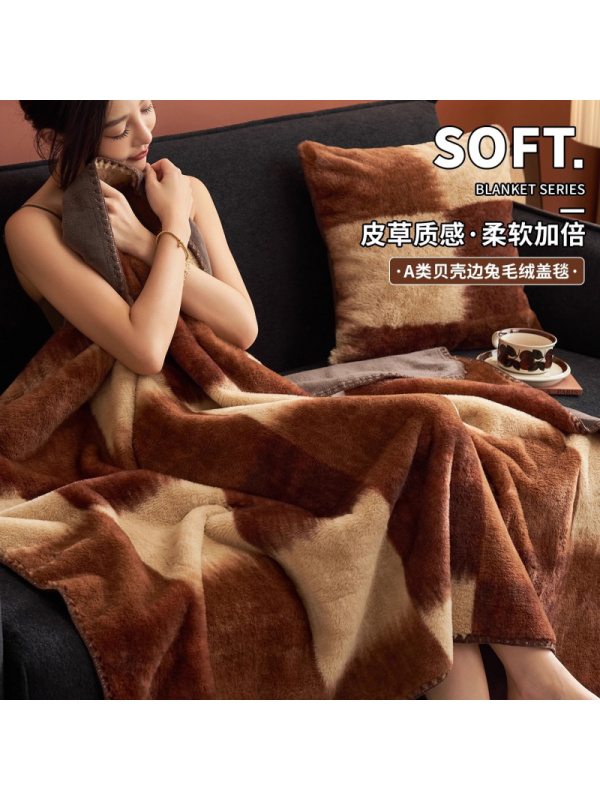 高克重兔毛绒毛毯沙发盖毯披肩毯加绒加厚印花牛奶绒毯宿舍空调毯
