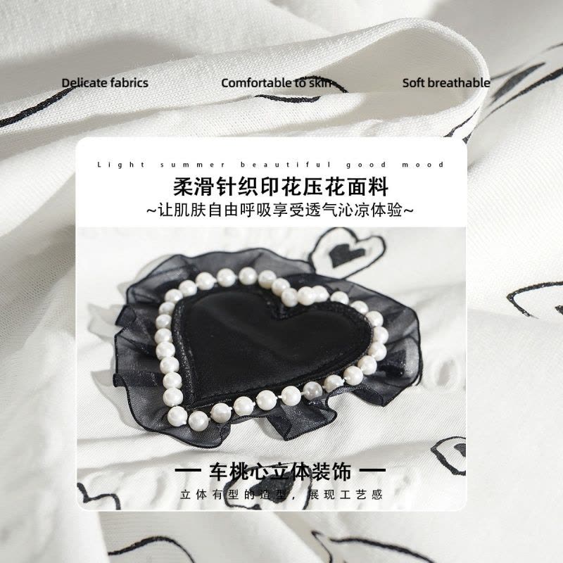 OUNIXUE欧昵雪 | [小众爱心T恤]夏季设计感圆领印花短袖时尚休闲套头上衣女图片