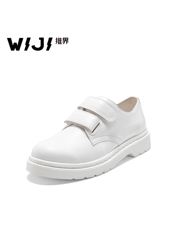 WIJI女鞋春夏新款韩版时尚粗跟板鞋百搭休闲牛皮鞋白色个性单鞋潮