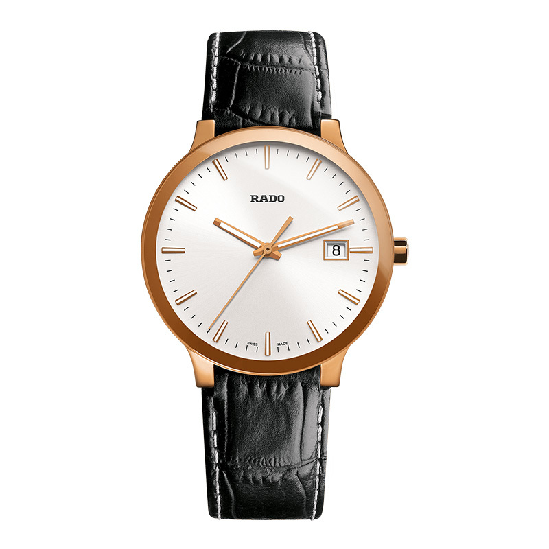 雷达(RADO)瑞士手表 晶萃系列商务休闲大气款石英表 男士腕表 38mm白盘黑皮带