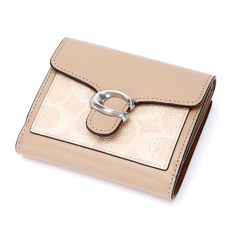 自营新品蔻驰coach品女士专柜款tabby皮质短款钱包浅咖拼色85994lhpvt