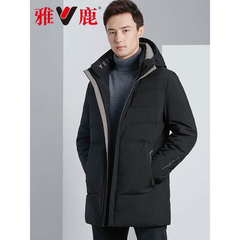 雅鹿羽绒服男士反季清仓商务中长款冬装保暖加厚工装休闲外套冬D