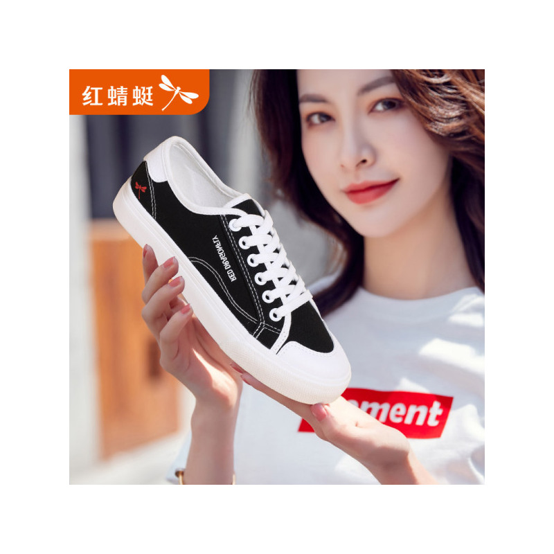 红蜻蜓布鞋女新款潮一脚蹬平底百搭学生韩版夏季薄款透气帆布WTB9542