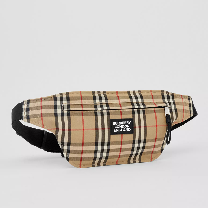 预定burberrybrummell徽标嵌花vintage格纹布鲁摩腰包45175cm