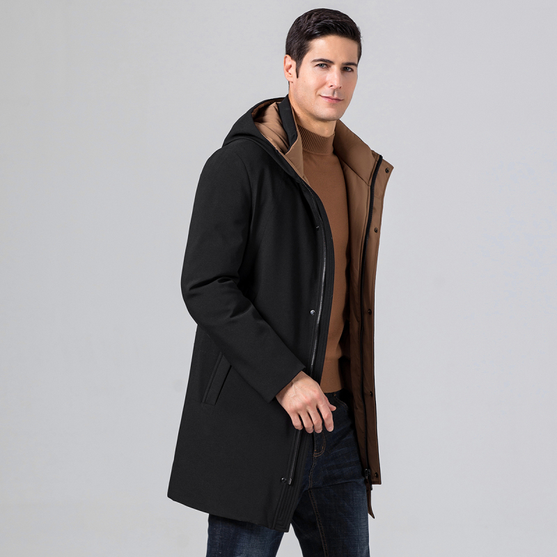 雅鹿男装冬季新款男式羽绒服中长款90白鸭绒防寒连帽男羽绒服s42edya