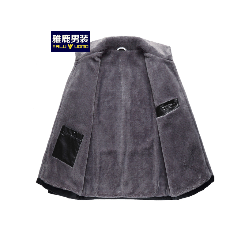 雅鹿男装加绒加厚中年冬季保暖皮衣外套爸爸装 18601