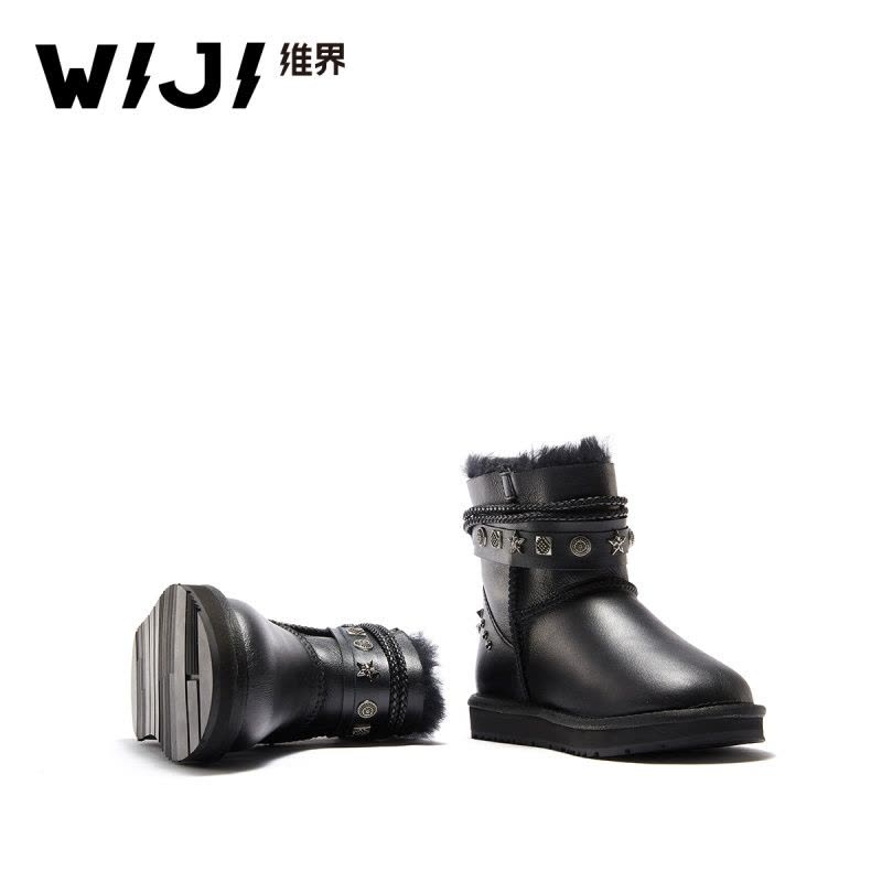 WIJI冬季新款皮毛一体雪地靴金属装饰靓丽炫酷保暖舒适休闲女鞋女图片