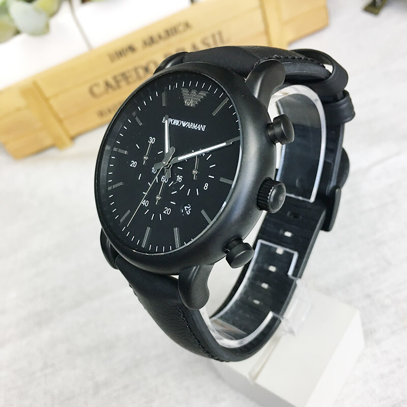 阿玛尼手表欧美品牌男表黑色商务皮带手表男时尚三眼石英表ar1970