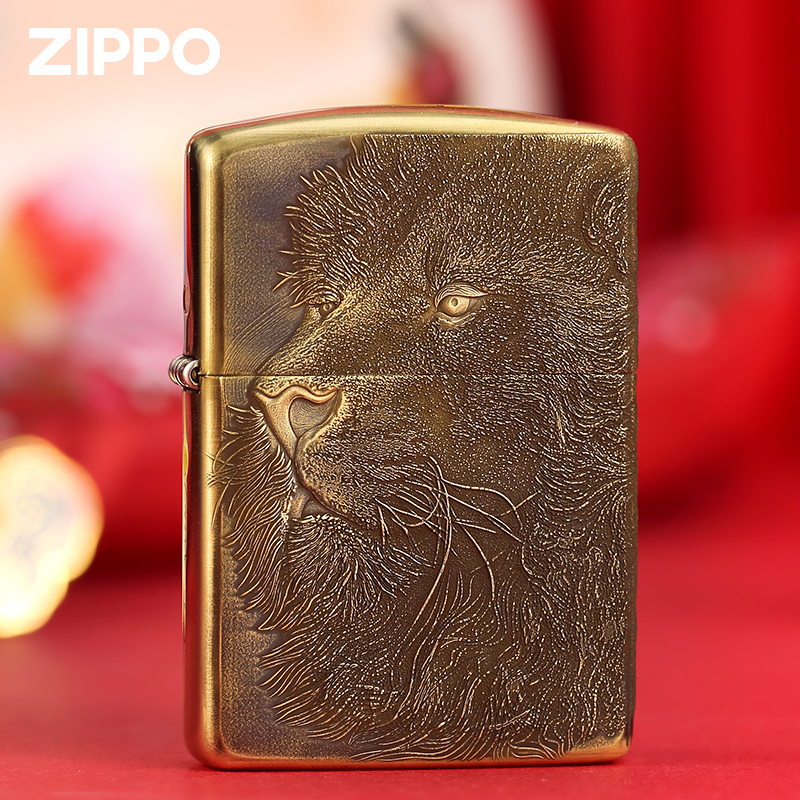 zippo正版打火机防风煤油男士火机雄狮金色盔甲机