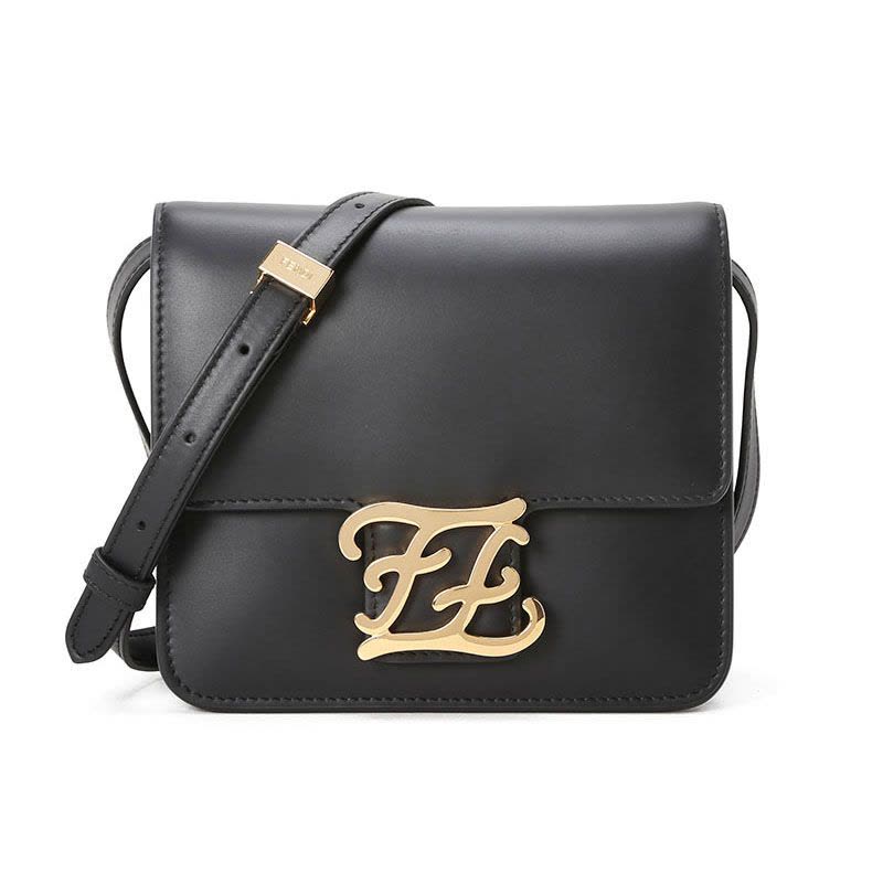 预售FENDI KARLIGRAPHY 口盖包迷你 双F花字光面皮8BT317金扣图片