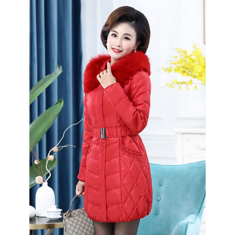 雪暖羽绒服女中长款狐狸毛连帽羽绒服女新款韩版修身大码冬季羽绒外套图片