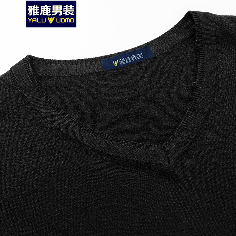 雅鹿男装秋冬上新纯色V领套头柔软舒适长袖男士针织衫毛衣19308801