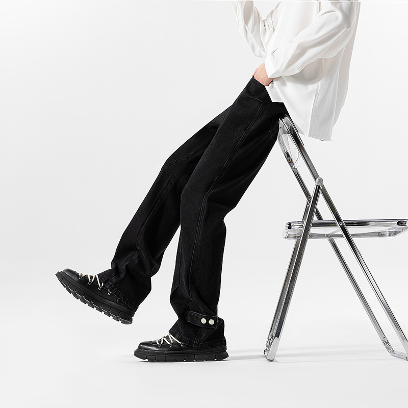 男美式高街牛仔裤子潮牌复古纯色休闲长裤直筒宽松百搭阔腿裤春秋