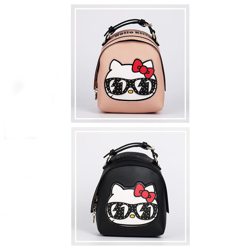 HELLO KITTY 凯蒂猫 猫头印花可调节拎手双肩包 黑色