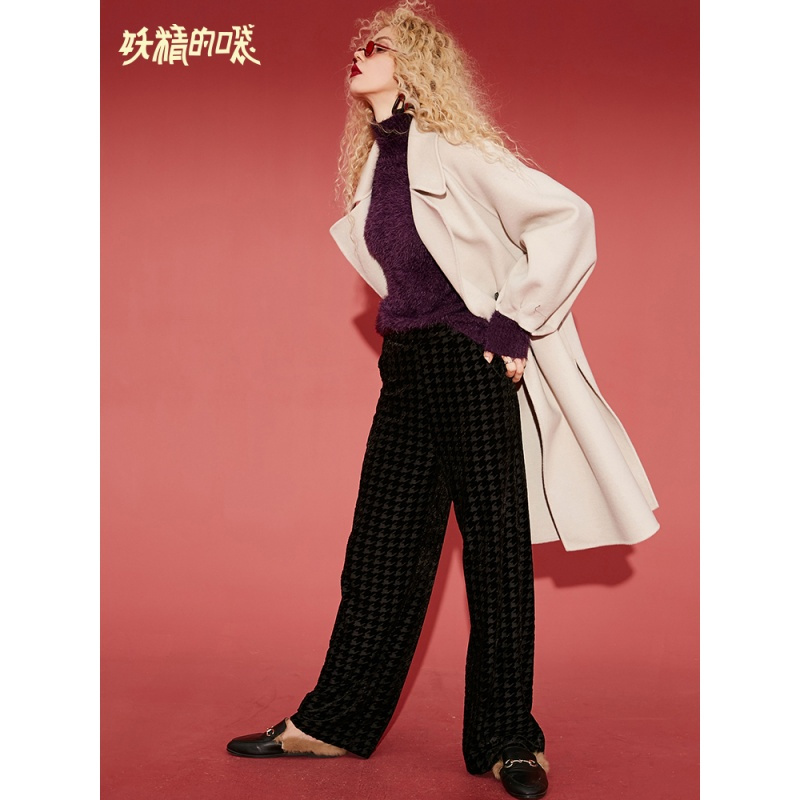 妖精的口袋Y丝绒复古阔腿裤秋装宽松裤子通勤休闲长裤女Q_1