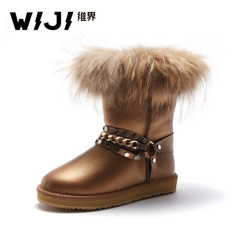 WIJI冬季新款时尚雪地靴个性纯色加绒保暖皮毛一体舒适中高筒女鞋图片