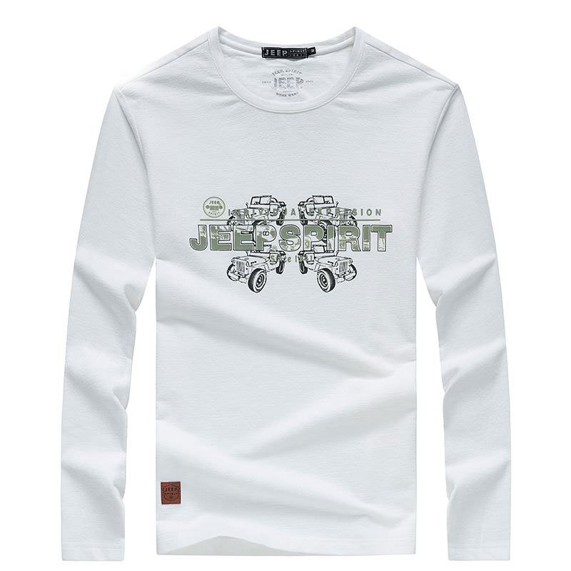 吉普JEEPSPIRIT 长袖T恤男2018春秋季新品户外运动休闲棉质宽松大码圆领印花打底衫秋衣男装体恤上衣