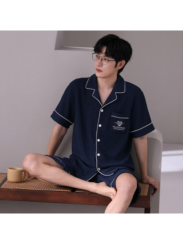 新款睡衣男士夏季棉质短袖短裤加大码休闲家居服套装可外穿