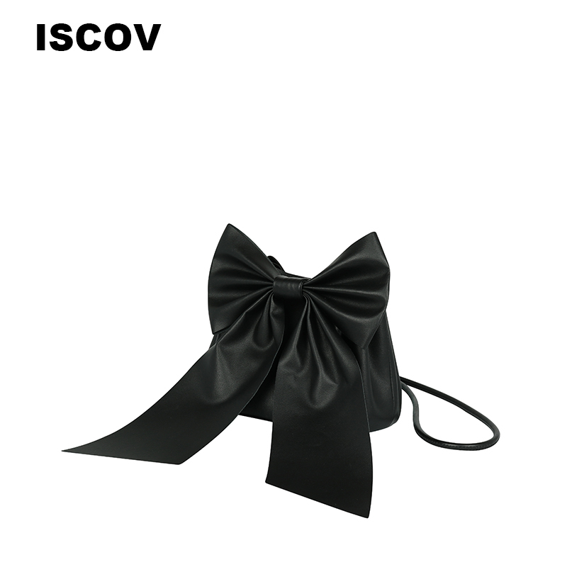 ISCOV新潮水桶包春夏创意蝴蝶结真皮单肩斜挎包