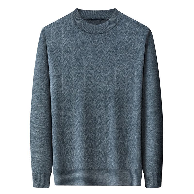 秋冬加厚绵羊毛男式休闲细软羊毛衫提花格子羊毛保暖针织衫厚图片