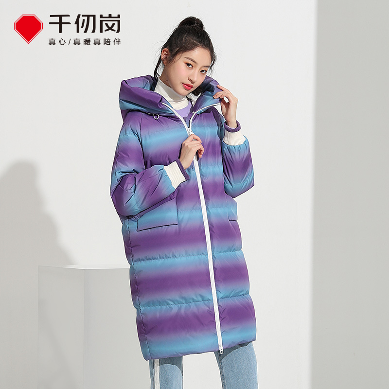 千仞岗秋冬新款羽绒服女时尚撞色中长款连帽休闲廓形