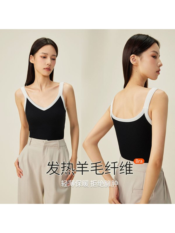 秋冬新款发热羊毛保暖背心女加绒一体式带胸垫内搭可外穿吊带