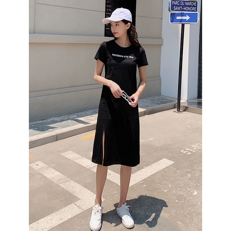 如熙 夏季连衣裙新款过膝t恤裙宽松舒适休闲百搭夏装女裙子