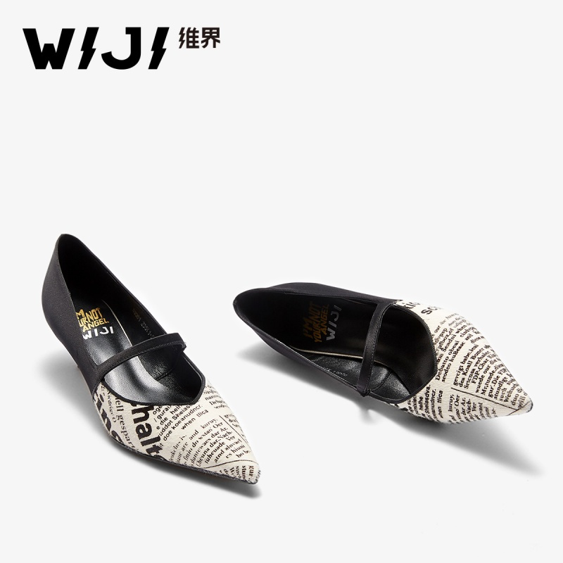 WIJI维界鞋子女2018新款字母街头浅口细跟高跟鞋街拍嘻哈休闲尖头