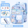 2025新款小学生书包儿童格纹书包大容量1-3-6年级初中生双肩背包 蓝色格子+装饰配件+文具盒【小号1-3年级】